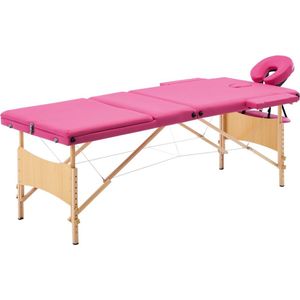 The Living Store Massagetafel Houten Frame - 3-zonig - Roze - 191 x 70 cm - Verstelbaar - Inklapbaar - Met Draagtas