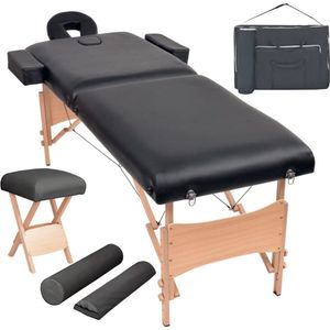 The Living Store Massagetafel Inklapbaar 2-zone - 218x90cm - Inclusief Massagekruk en Bolsters - Zwart