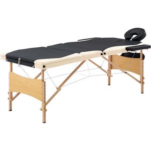 The Living Store Inklapbare Massagetafel - 3-zonig - 191x70 cm - Verstelbaar en Draagbaar - Zwart/Beige