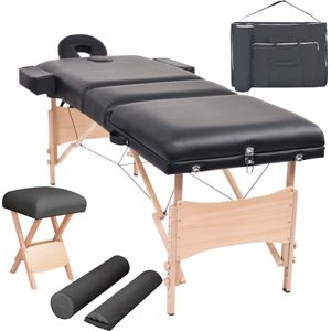 The Living Store Massagetafel Inklapbaar 3-Zones - 221 x 90 cm - Verstelbaar - Zwart