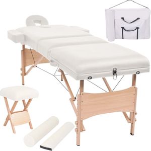 The Living Store Massagetafel 3-zone - 221 x 90 cm - inklapbaar - wit - verstelbaar - met kruk en bolsters