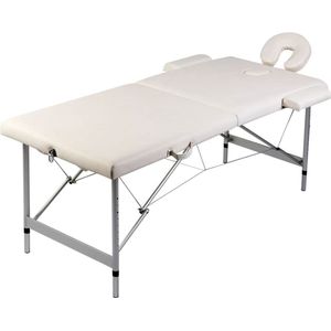 The Living Store Massagetafel 2-zone inklapbaar aluminium frame - 186x68cm - crèmewit