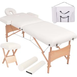 The Living Store Massagetafel 2 zones - inklapbaar - massagekruk - ronde en halfronde bolster - wit - PVC - hout - verstelbaar - draagtas