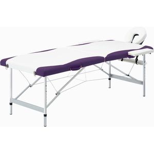 The Living Store Massagetafel 2-Zonig Aluminium Frame - 191x70cm - Inklapbaar - Verstelbare Hoogte - Draagtas - Wit/Paars