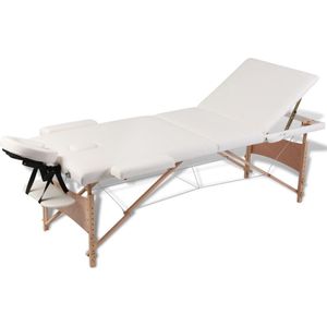 The Living Store Massagetafel Hout - Inklapbaar - 186x68 cm - Verstelbare Hoogte - Crèmewit