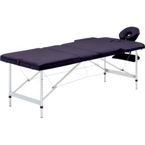 The Living Store Massagetafel - inklapbaar - 3-zonig - aluminium frame - paars - 191 x 70 cm - verstelbare hoogte