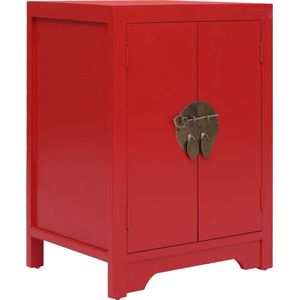 The Living Store Nachtkastje Aziatische Stijl - 38x28x52 cm - Rood - Paulowniahout en MDF - Met 2 deuren