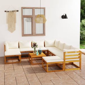 The Living Store 11-delige Loungeset met kussens massief acaciahout crème - Loungeset - Tuinset - Acacia Hout - Lounge Bank - Buitendecor