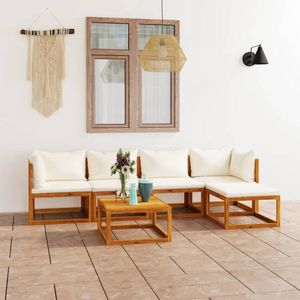The Living Store 6-tlg. Garten-Lounge-Set mit Auflagen Creme Massivholz Akazie - Gartenmöbel - Loungeset - Outdoor Möbel - Holz Lounge Set