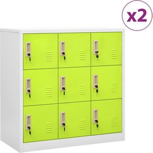 The Living Store Lockerkasten Opbergkast - 90 x 45 x 92.5 cm - Lichtgrijs - Groen - Staal