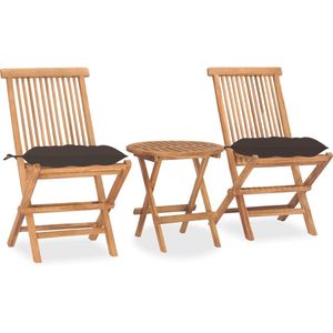 The Living Store Tuintafel en stoelen - Hard teakhout - Stapelbaar - Inklapbaar ontwerp - Taupe kussen - Afmetingen- 50 x 50 cm tafel - 46 x 62 x 90 cm stoel