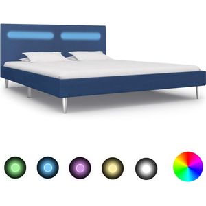 The Living Store Bedframe LED-strip - 208 x 165 x 81 cm - Blauw - MDF en stof - Geschikt voor 160 x 200 cm matras - Met afstandsbediening