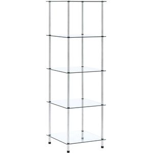 The Living Store Kastje 5-laags 40x40x130 cm gehard glas transparant - Vitrinekast - Glazen Kast - Displaykast - Opbergkast - Tv Stand