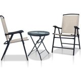 The Living Store Bistroset - 3-delig - crème/zwart - Textileen/Staal/Glas - 62x59x93 cm (stoel) - 40x46 cm (tafel)