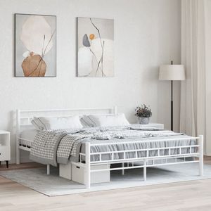 The Living Store Bedframe metaal wit 160x200 cm - Metalen Bedframe - Tweepersoonsbed - Bedframe Wit - Bed Kopen - Slaapkamers
