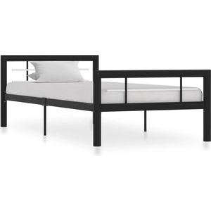 The Living Store Metalen Bedframe - Classic - Bed - Afmetingen- 212 x 97.5 x 65.5 cm - Kleur- Zwart en Wit - Materiaal- Metaal - Geschikte matras- 90 x 200 cm - Slaaphoogte- 32 cm - Inclusief lattenbodem - Montage vereist