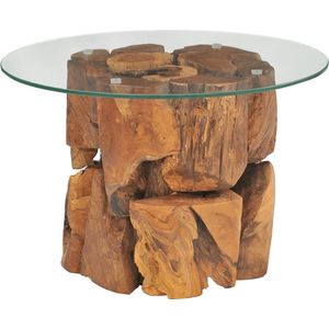 The Living Store Salontafel Teak Drijfhout - Massief Hout - Gehard Glas - Handgemaakt - Bruin - 60x0.8 cm - 50x40 cm