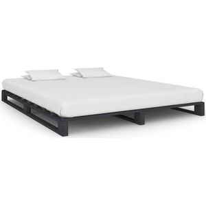 The Living Store Pallet Bedframe - Massief grenenhout - 200 x 160 x 14 cm - Grijs