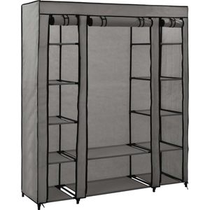 The Living Store Draagbare kast - Grijs 150 x 45 x 176 cm - Meerdere vakken en stangen