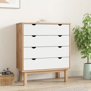 The Living Store Ladekast OTTA 76,5x39,5x90 cm massief grenenhout bruin en wit - Ladekast - Scandinavisch - Grenenhouten Meubilair - Vintage Kast - Opbergkast