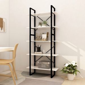 The Living Store Boekenkast met 5 schappen 80x30x175 cm bewerkt hout wit - Boekenkast - Industrieel Design - Witte Boekenkast - Houten Boekenkast - Metalen Boekenkast