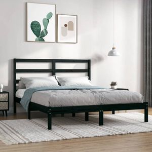 The Living Store Bedframe massief hout zwart 150x200 cm - Massief Houten Bed Frame - Zwezerig Bed - Modern Bed - King Size Bed - Zwarte Bed