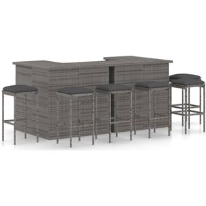 The Living Store Barset Grey 100x50x105 cm - Poly Rattan - Steel - 2 Bartafels - 6 Barkrukken - 6 Zitkussens