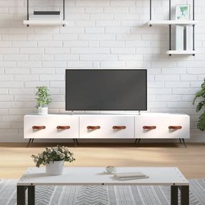 The Living Store TV-meubel - wit bewerkt hout en ijzer - 150 x 36 x 30 cm (B x D x H)