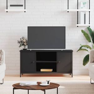 The Living Store TV-kast Zwart 100x40x50 cm - 2 vakken - 2 schappen - duurzaam hout en ijzer - industrieel design