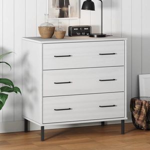 The Living Store OSLO Houten Dressoir - 77x40x79.5cm - Wit - Massief grenenhout/metaal - 3 lades