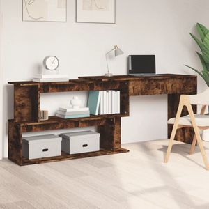 The Living Store Bureau Gerookt Eiken - Kantoorbureau en Hoekbureau - 200x50x76 cm - Opbergruimte - Draaibaar Ontwerp -