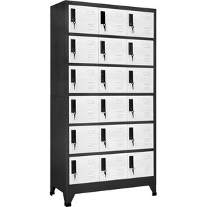 The Living Store Lockerkast - Antraciet/Wit - 90 x 40 x 180 cm - Staal - Lockerkast - Opslagkast - Bergruimte - Metalen Kast - Staalkast