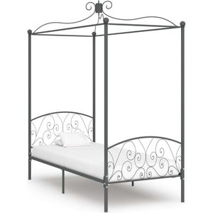 The Living Store Metalen Hemelbedframe - Grijs - 211 x 109 x 227 cm - Massief metaal - Geschikt voor 100 x 200 cm matras