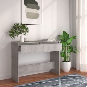 The Living Store Wandtafel 100x35x76,5 cm bewerkt hout betongrijs - Consoletafel - Wandtafel - Bijzettafel - Houten Tafel - Grijze Tafel