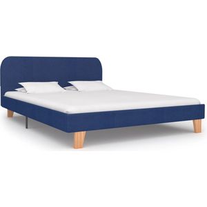 The Living Store Bedframe - Klassiek design - Hout en ijzer - Geschikt voor matras 140 x 200 cm - Blauw - 208 x 145 x 80 cm