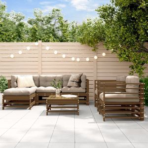 The Living Store 7-delige Loungeset met kussens massief hout honingbruin - Loungeset - Tuinset - Hout - Grenenhout - Lounge