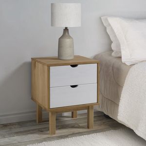 The Living Store Nachtkastje OTTA 45x39x57 cm massief grenenhout bruin en wit - Nachtkastje - Scandinavisch Design - Grenenhout - Opbergkast - Lade
