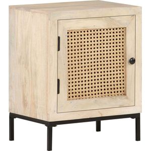 The Living Store Nachtkastje 40x30x50 cm massief mangohout en natuurlijk riet - Nachtkast - Mangohout - Rustic - Vintage - Slaapkamervloer