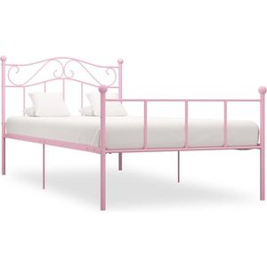 The Living Store Metalen Bedframe - Elegant en Klassiek - Bed - Afmetingen- 208 x 107.5 x 95 cm - Kleur- Roze