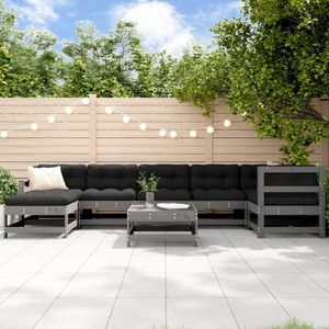 The Living Store Loungeset Grenenhout Grijs - 3x middenbank 3x tuinstoel 2x voetenbank/salontafel