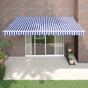 The Living Store Uittrekbare Luifel - 4.5x3m - Blauw en Wit - Wandmontage - Duurzaam Materiaal