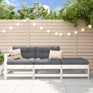 The Living Store Loungeset Grenenhout - Tuinmeubelset - Wit - 62x62x70.5 cm - Modulair