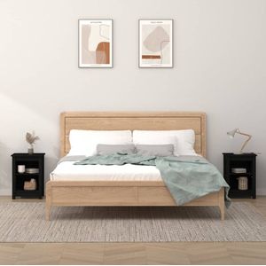 The Living Store Nachtkastjes - Klassiek - Houten nachtkastjes - 40 x 35 x 55 cm - Ken- Massief grenenhout - Kleur- zwart