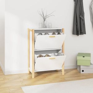 The Living Store Schoenenkast - Wit - 57.5 x 33 x 80 cm - Duurzaam hout - Stabiele houten poot