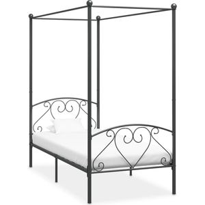 The Living Store Hemelbedframe metaal grijs 100x200 cm - Hemelbed - Metalen Bed - Grijsslaapkamer - Tweepersoonsbed - Hoofdbord