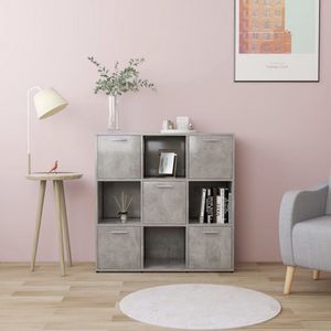 The Living Store Boekenkast - Betongrijs - 90 x 30 x 90 cm - 9 vakken (5 met deur)