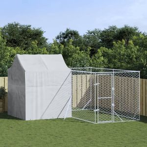 The Living Store Hondenkennel - Buiten - Gegalvaniseerd staal - Beschermend dak - 4 x 4 x 2.5 m - Hondenkennel - Buitenhok - Honden Verblijf - Hondenkooi - Metalen Hondenkennel