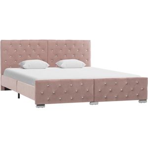 The Living Store Klassiek Bedframe - Fluwelen Bekleding - Geschikt voor Matras van 160 x 200 cm - Roze