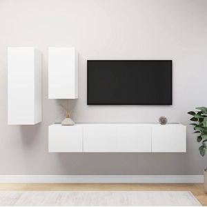The Living Store TV-meubelset Modern - Hangend - Spaanplaat - Wit - 30.5 x 30 x 90 cm - 30.5 x 30 x 60 cm - 80 x 30 x
