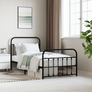 The Living Store Bedframe met hoofd- en voeteneinde metaal zwart 100x190 cm - Metalen Bed Frame - Klassiek Bed - Zwart Bed - Staal Bedframe - Boxspring Bed